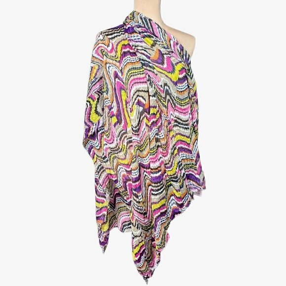 NWT Amrita Singh Chiffon Multicolor Wavy Pattern Scarf Beach Cover-Up Sarong - Picture 6 of 13